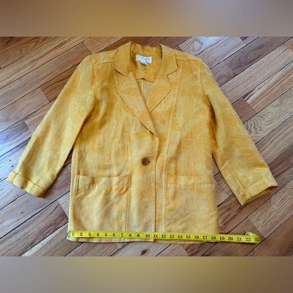 VTG Christian Dior 1 Button Cotton/Linen Yellow Palm Women’s Blazer Size 6 READ - Picture 13 of 16